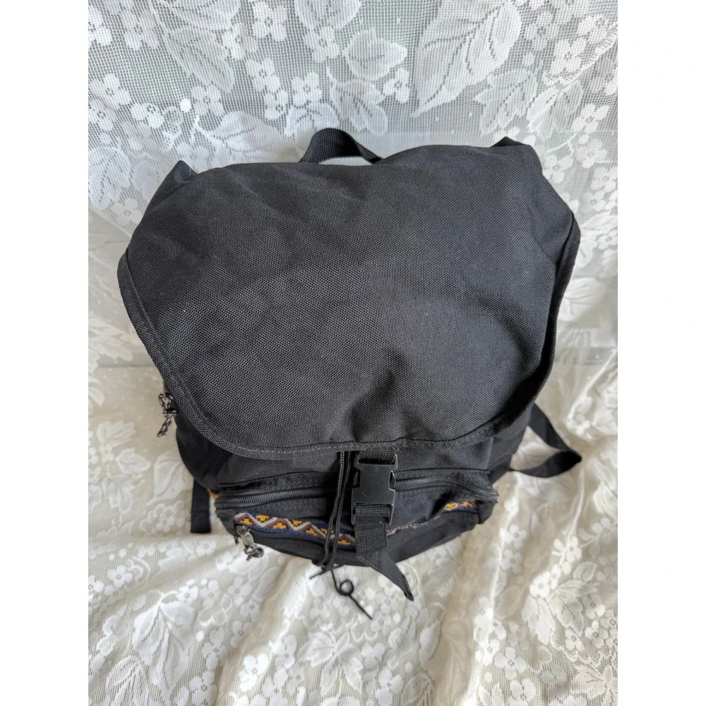 Vintage 90s Greatland Nylon Backpack Black Tan Suede Bottom Tribal Aztec Grunge